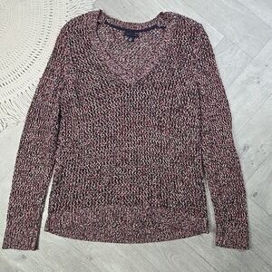 Tommy Hilfiger Womens XL Chunky Open Knit Sweater Pullover Cotton Red Blue White